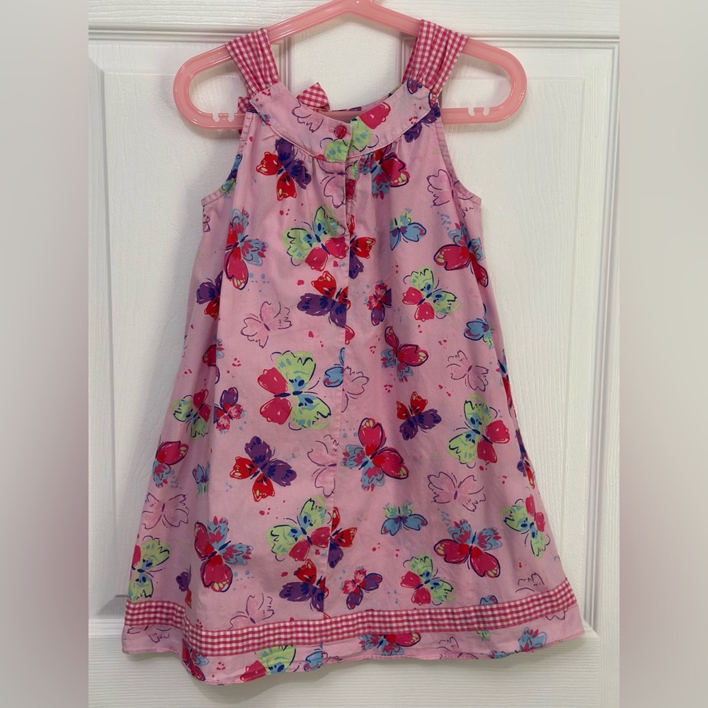 Joungland Girl's Pink Dress Butterfly Print Gingham Pink Sundress,  Size 6 Bow - Picture 4 of 5